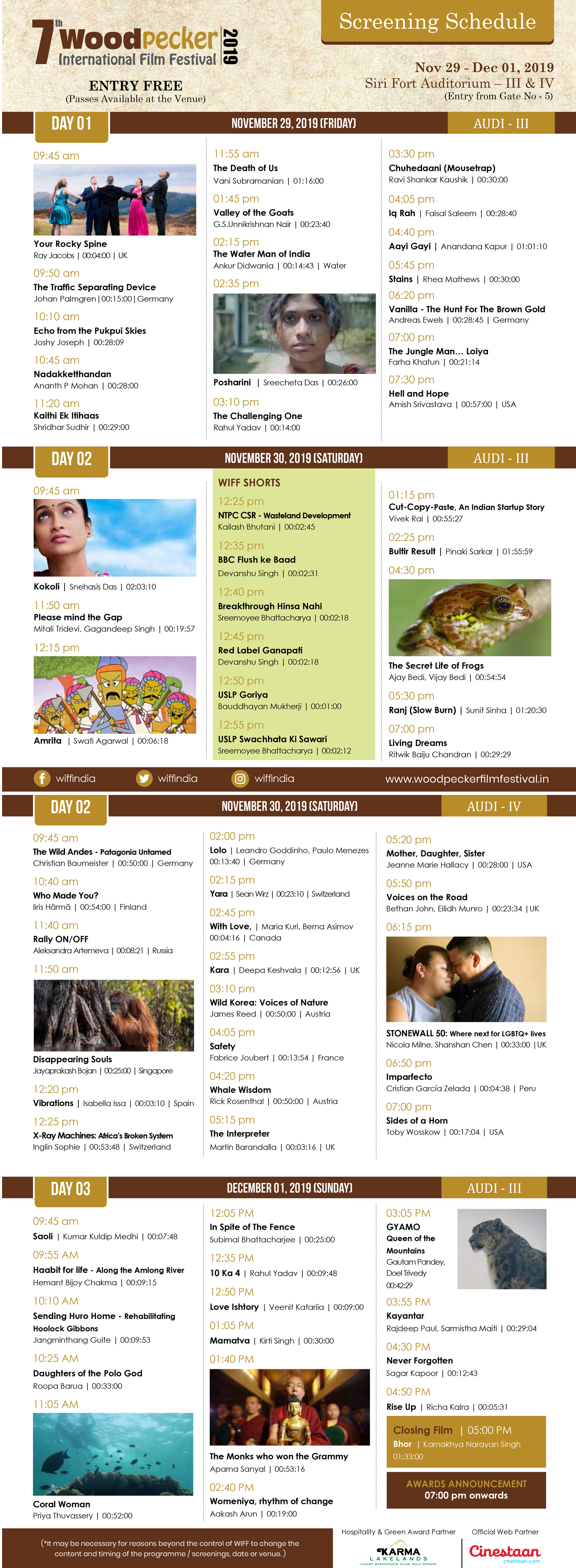 Screening Schedule WIFF 2019